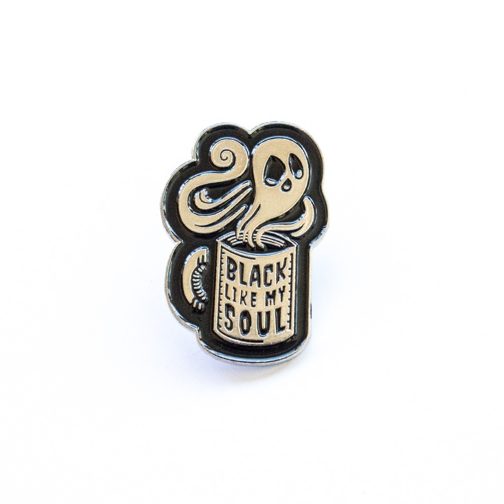 Goth black soul coffee enamel pin